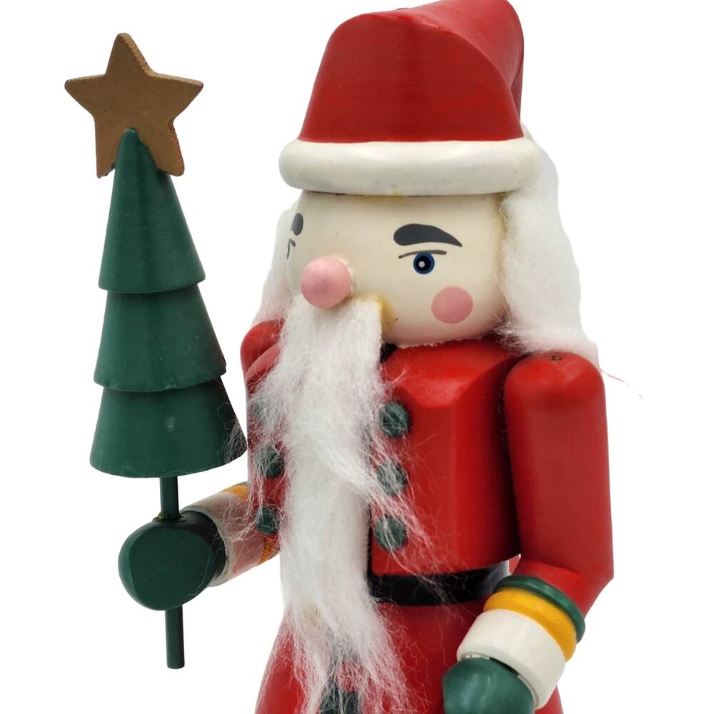 Nutcracker Christmas Santa Figurine Holding Tree Rosy Cheeks Santa Claus 10"